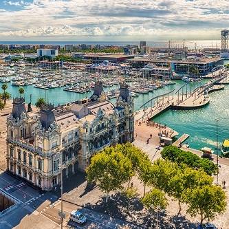 Aerial view of Port Vell, Barcelona, Catalonia, Spain